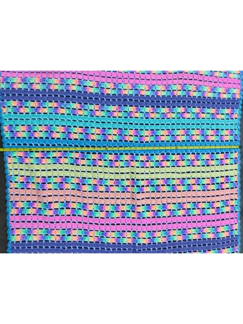 Vintage Hand Knit Crocheted Lap Blanket Vibrant Color 40